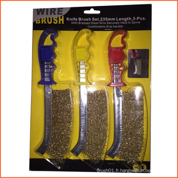 3PCS 235mm Brass Coated Wire Knife Set Brush (YY-579)